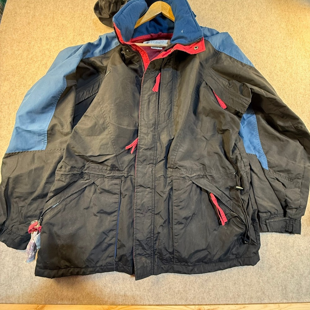 Vintage Columbia Radial Sleeve Colorblock Jacket Black Blue Red Mens Large